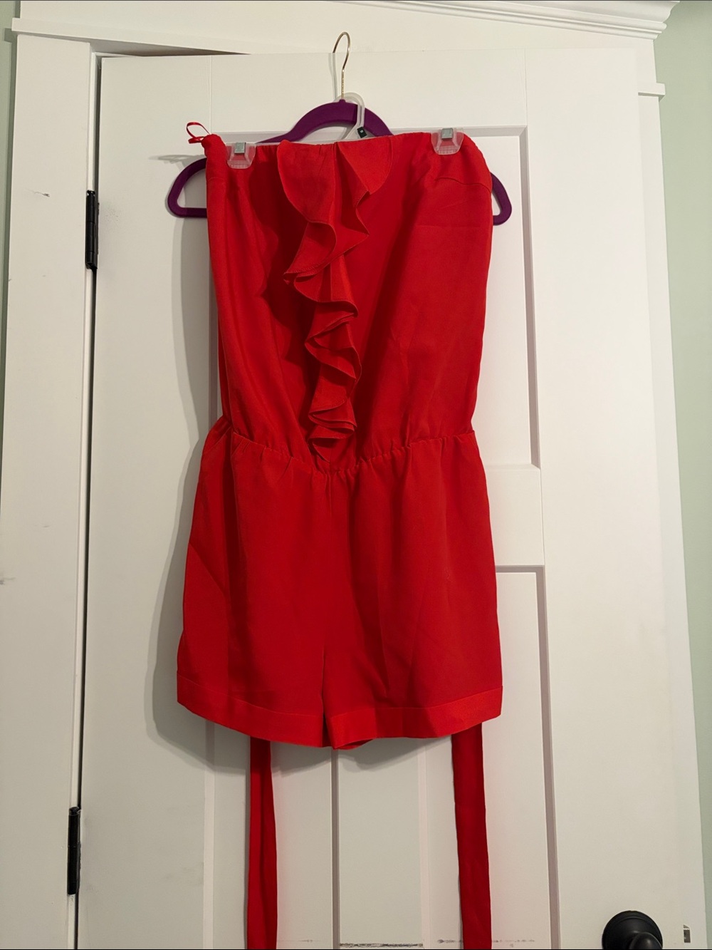 Express Red Strapless Ruffle Romper